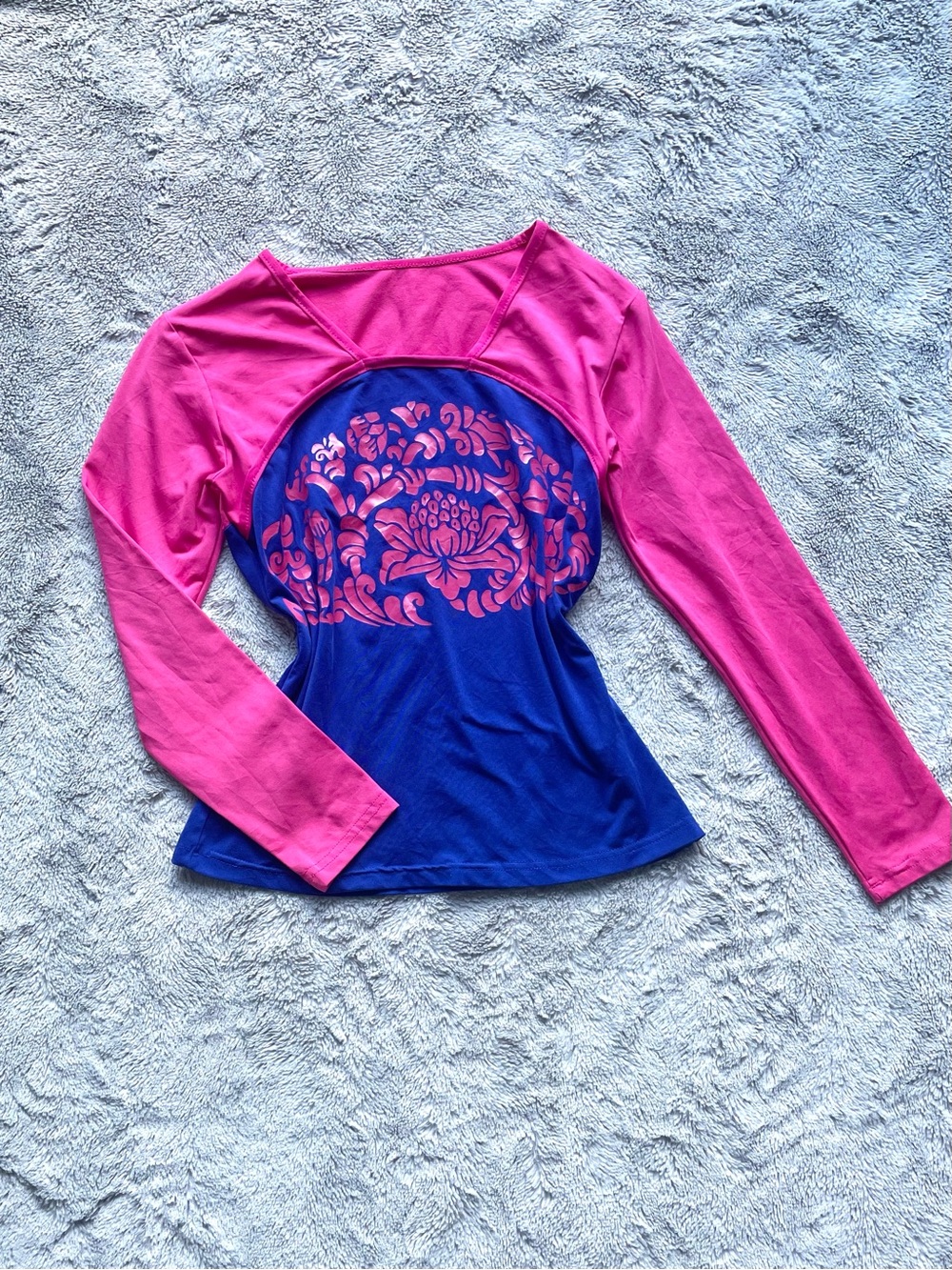 Y2K Pink & Blue Long-Sleeve Graphic Top